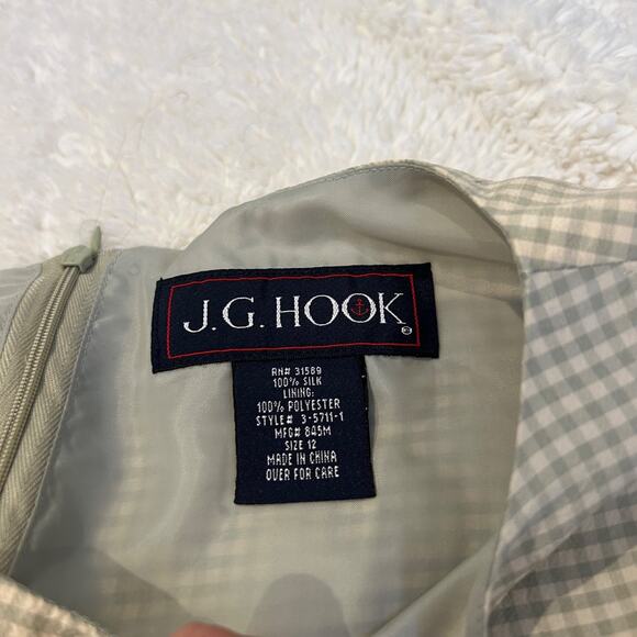 J.G. Hook VTG Sage Green Plaid Dress Silk Sz 12 CottageCore Clean Ballet Girl - Picture 5 of 6